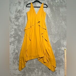 Gianni Bini Midi Flowy Dress Mustard Yellow Women’s Small Ethereal